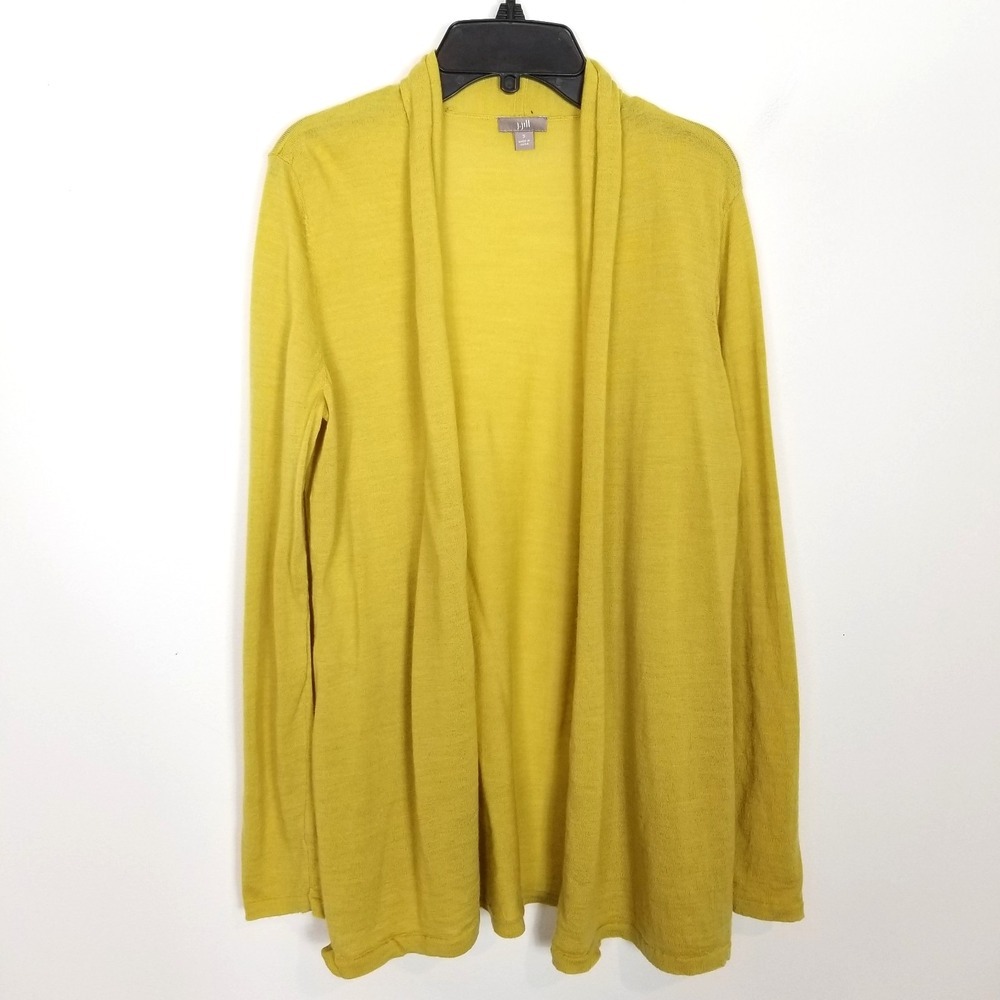 J.Jill Women 100% Merino Wool Open Cardigan Sweater Sz S Yellow Lagenlook Casual